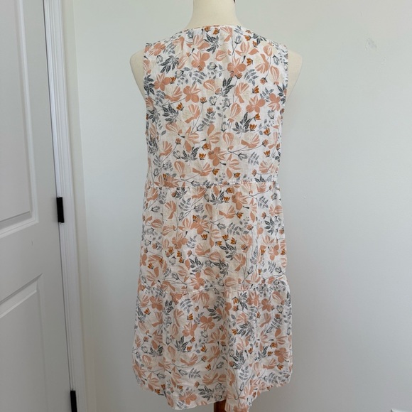 Joie Dress Womens Small White‎ Orange Blue Floral V Neck Mini Shift 100% Linen - Picture 4 of 11